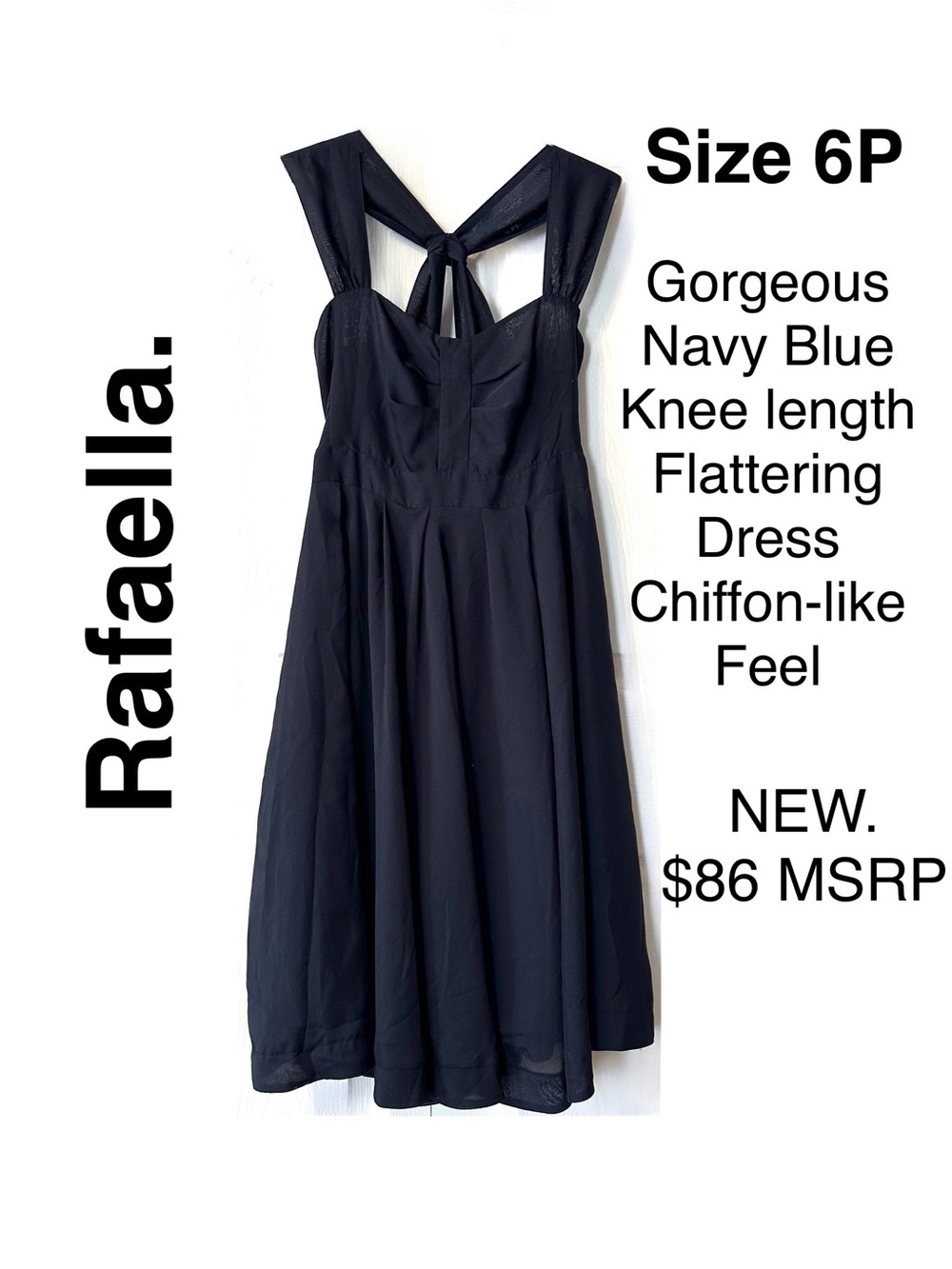Rafaella Navy Blue Midi A-Line Dress with Knot Back